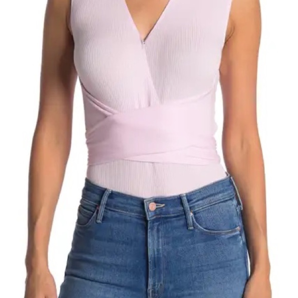 Bcbgeneration Surprise Neck Gathered Waist Bodysuit Knit Pink XS